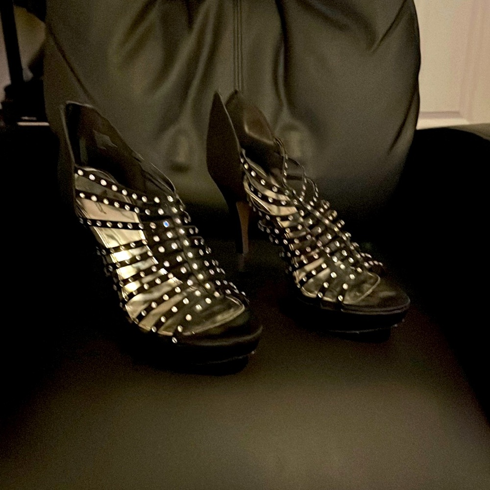 Worthington Black Beaded Strappy Heels